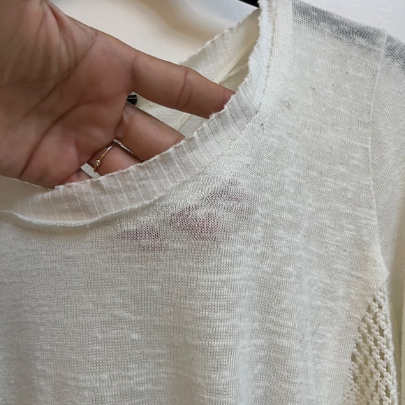 BSB White Long Sleeve Boho Crochet Panel Blouse, Size M - Picture 3 of 9